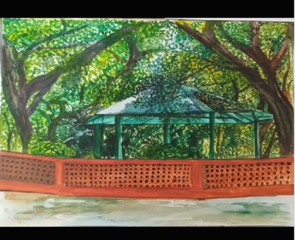 Serenity Under the Shade – A Peaceful Watercolor Landscape