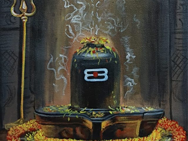 Sacred Serenity: Shiva Lingam Worship Artwork